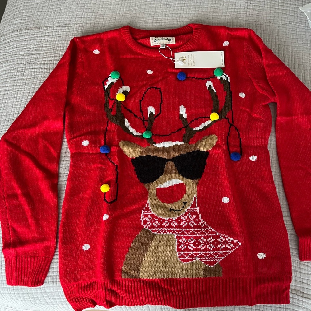 NWT Ugly Christmas Sweater Red Reindeer Sweater